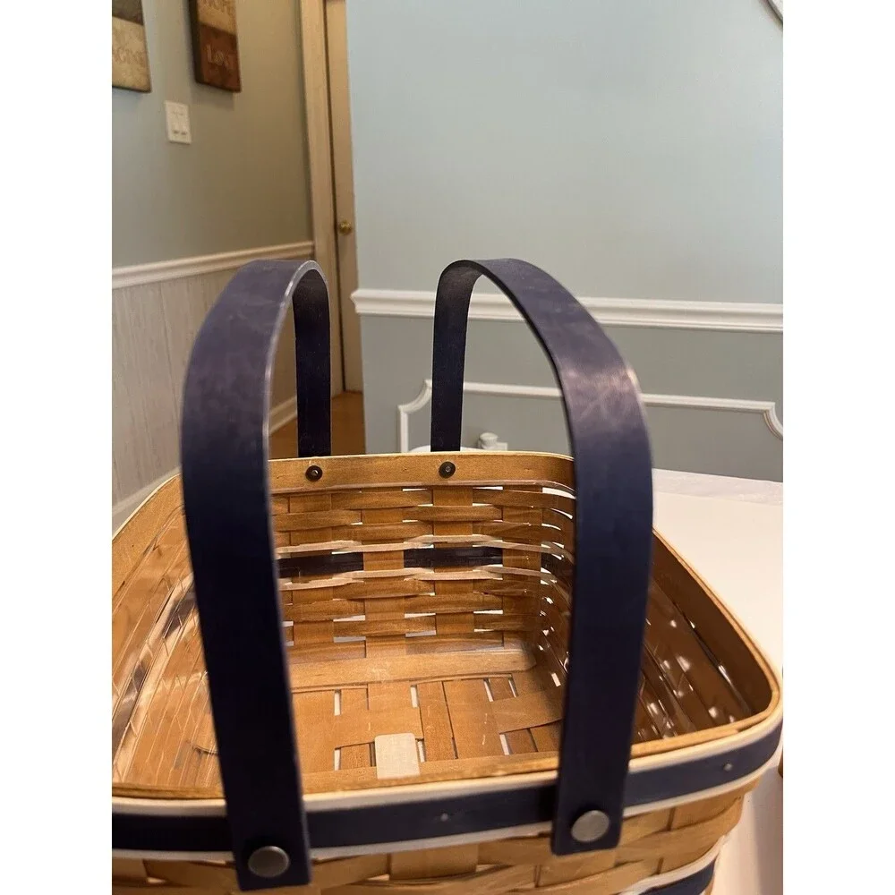 Longaberger Penn State Cake Basket Protector Riser Lid Blue Double Swing Handles